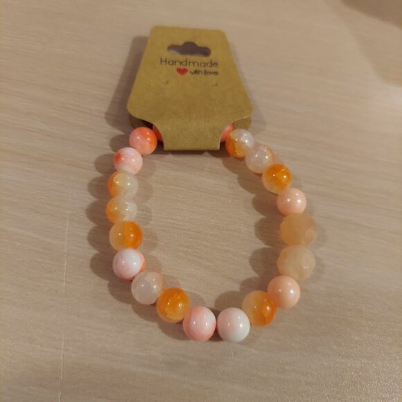 Peach and Cream Handcrafted Beaded Bracelet - Picture 1 of 3